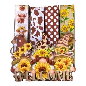 Cow & Sunflower Welcome Gnome Ribbon Bundle | Fall Wreath Kit | Country Decor